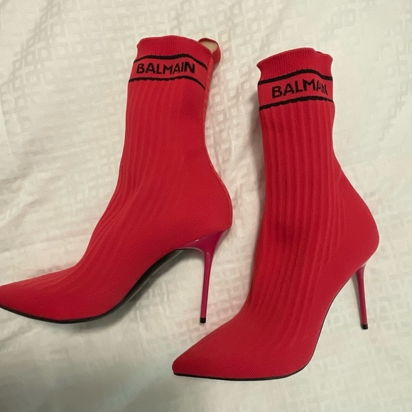 Balmain Skye knit ankle boots fushia heels - Picture 2 of 4